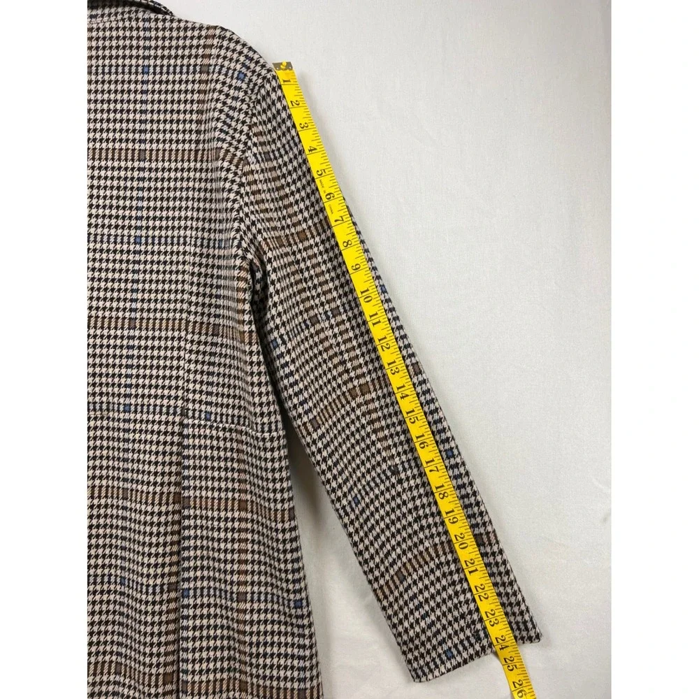Soft Surroundings Houndstooth Jacket Womens M Brown Plaid Knit Pleated Coat